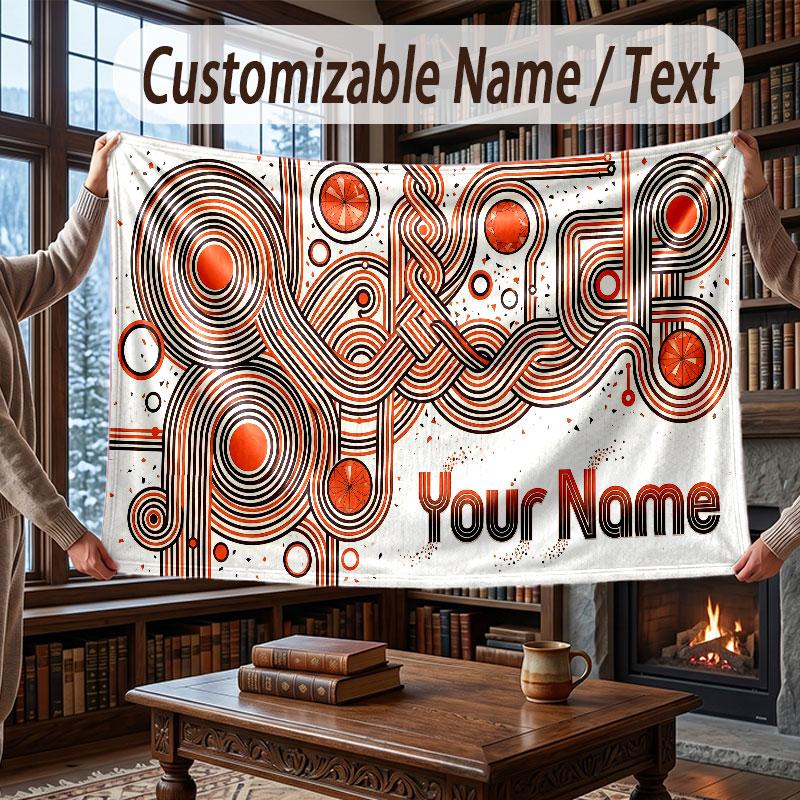Abstract Geometric Theme Throw Blanket Custom Name Text Personalized Blanket Soft Cozy Blanket for Home Sofa Bed