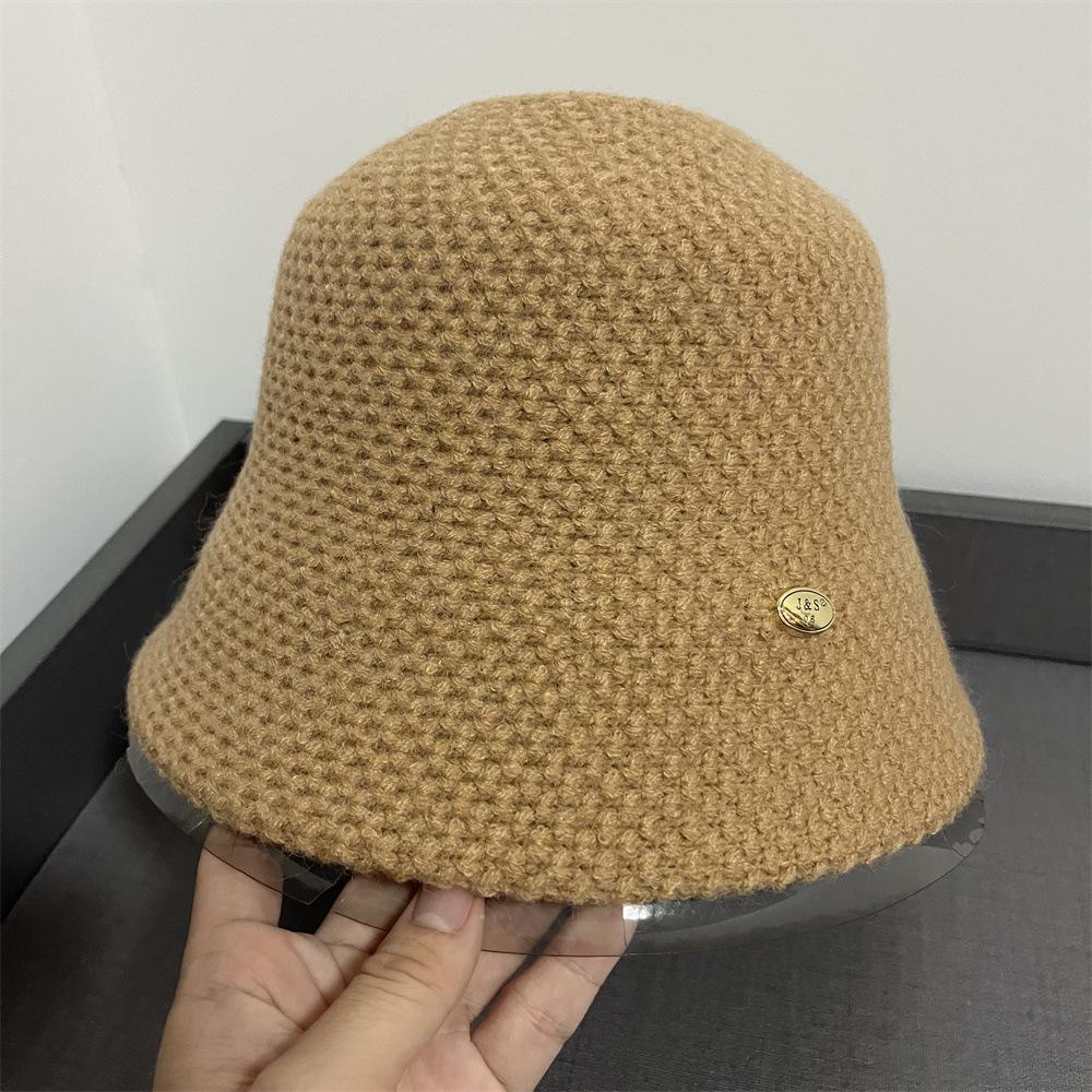 Bucket Hat Women's Autumn and Winter Plain Face Warm Bucket Hat Small Face Thickened Knitted Solid Color Simple Versatile Basin Hat