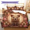 RoseAnimalPortraits Pattern Bedding Quilt Set Quilt Cover Pillowcase Home Decoration Birthday Gift (1 * duvet cover + 2 * pillowcase, without core)