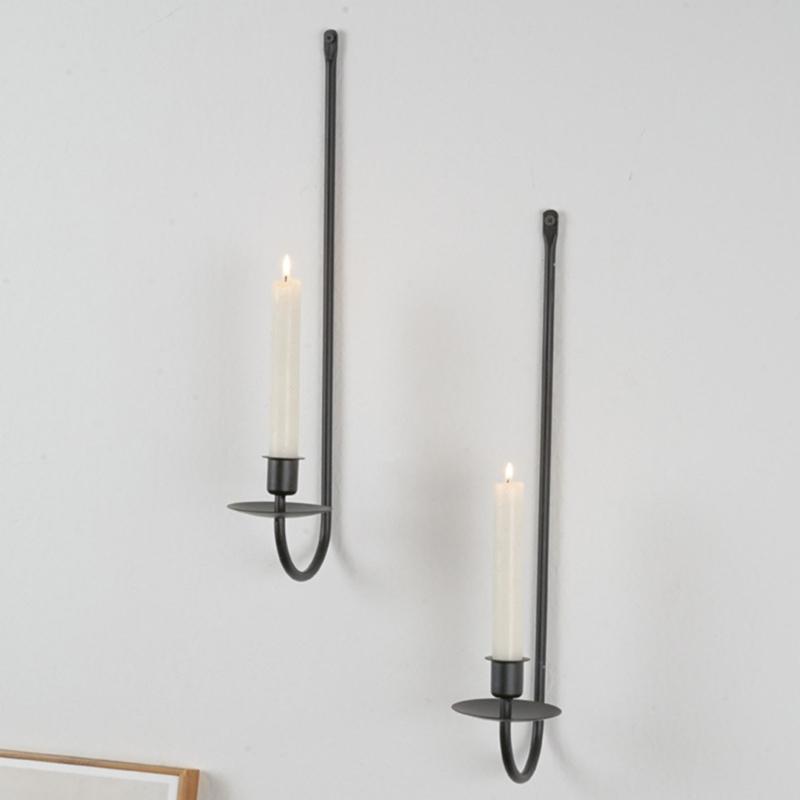 Elegant Black Metal Wall Sconces Set of 2 Candle Holders for Living Room Hallway Decors Iron Hanging Wall Candlestick