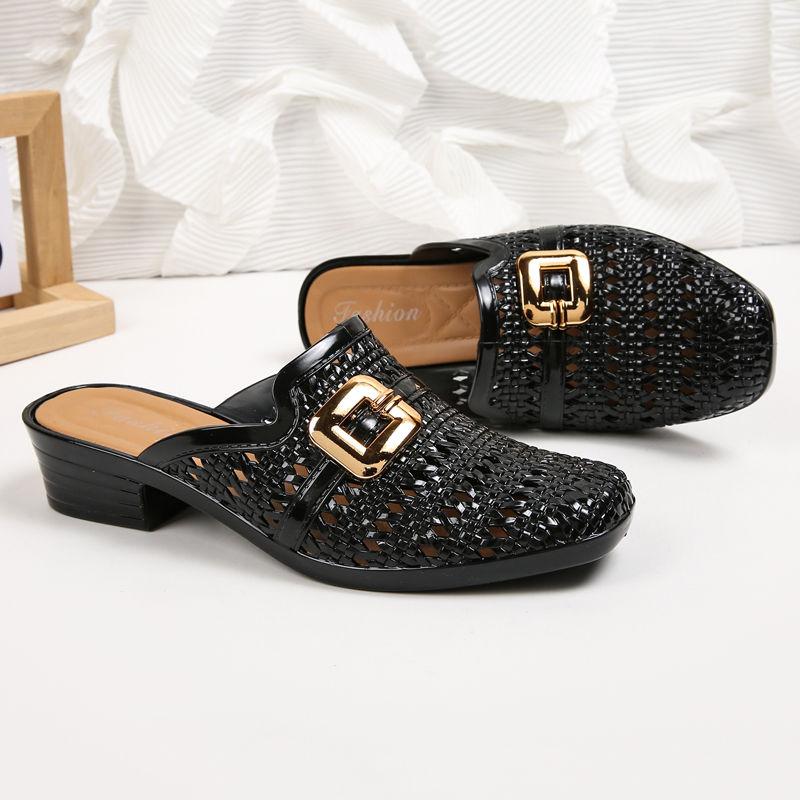 Beach Sandals Women's Fashion Korean Open-Toe Chunky Heel Non-Slip Casual Summer Slides