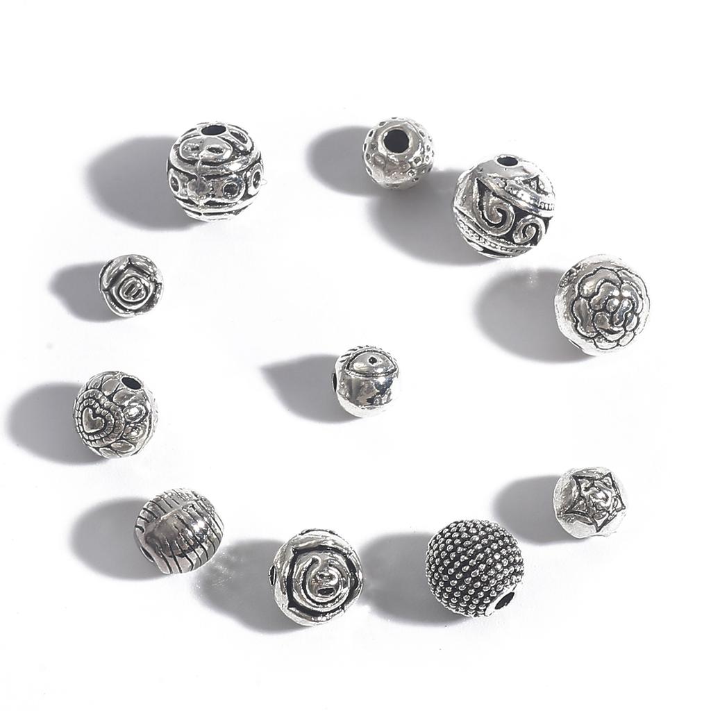 10-50 stk multidesign tibetanske sølv runde metallperler Håndverk Bønn Spacer Beads Passer DIY smykker armbånd