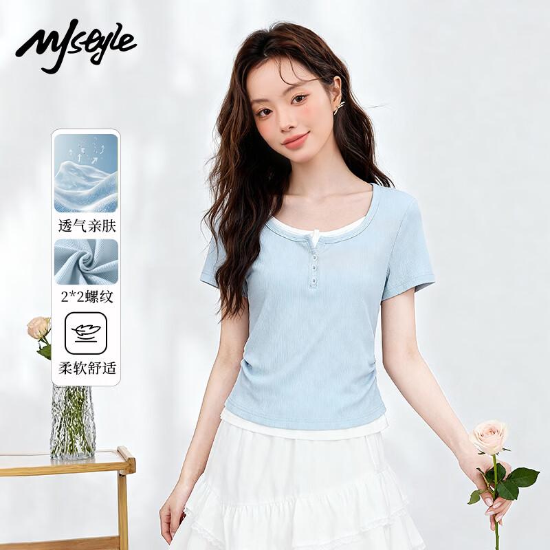 MJ STYLE Faux Two-piece Short Sleeve T-shirt S