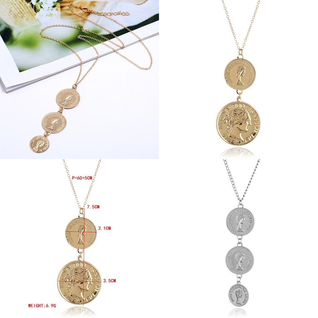 Euro Style Coin Pendant Necklace With Multilayer Water Wave Chain For Women Men