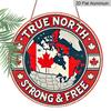 2D Flat, 1pc Round Aluminum "True North Strong & Free" Canada Sign, Vintage Decorative Plaque with Canadian Patriotic Theme, Suitable for Decorating