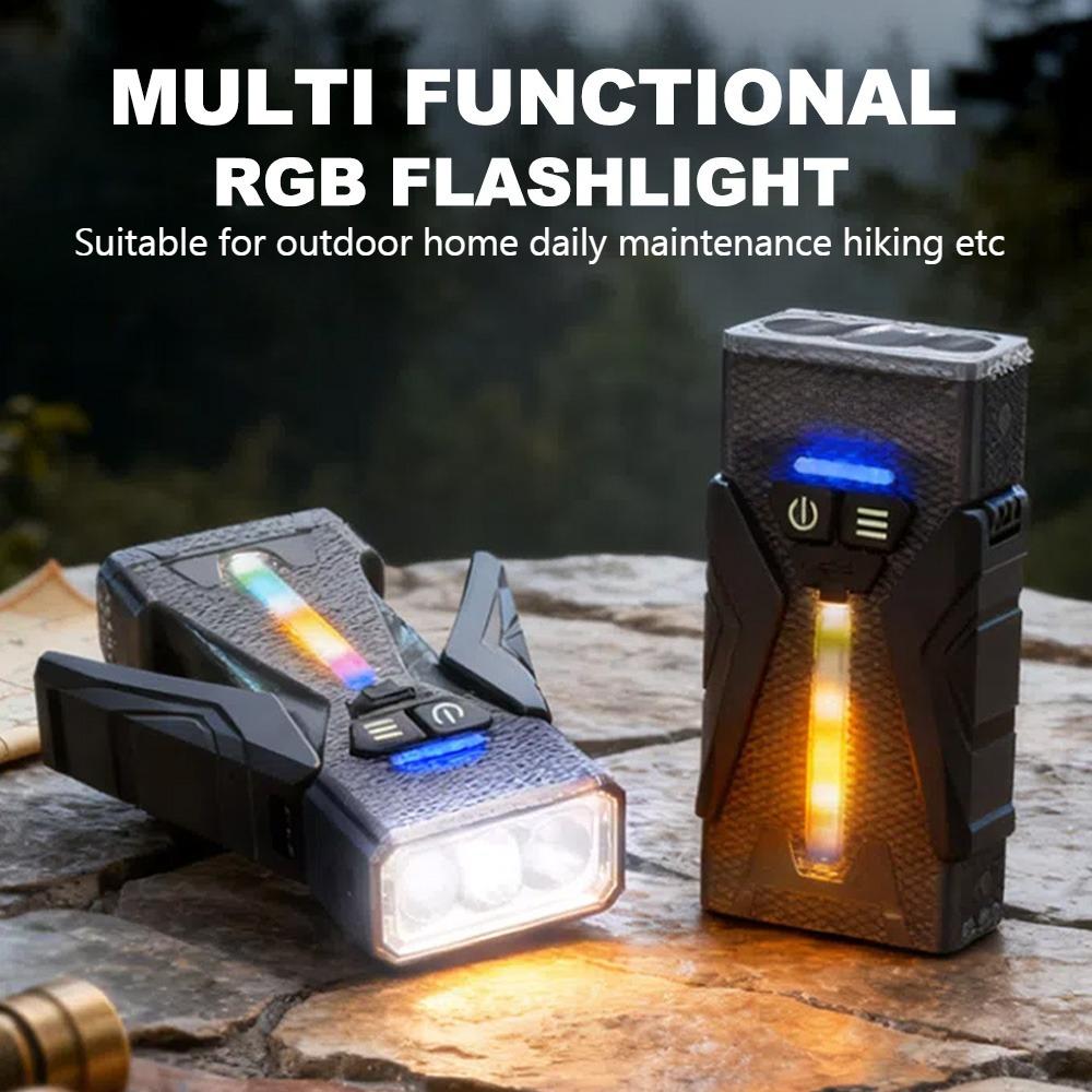Rechargeable EDC Flashlight with RGB Side Light Super Bright Pocket Flashlight Waterproof for Everyday Carry/Camping/Emergencies