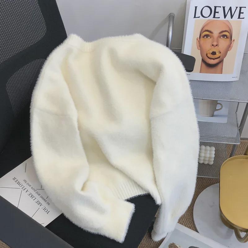 Women's Mint Green Imitation Mink Knitted Sweater Cardigan