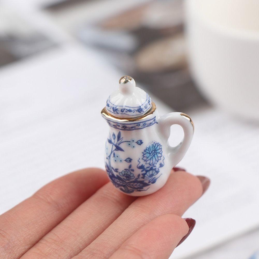 15Pcs Miniature Porcelain Tableware Kitchen Dollhouse Teapot  Miniature Ornaments