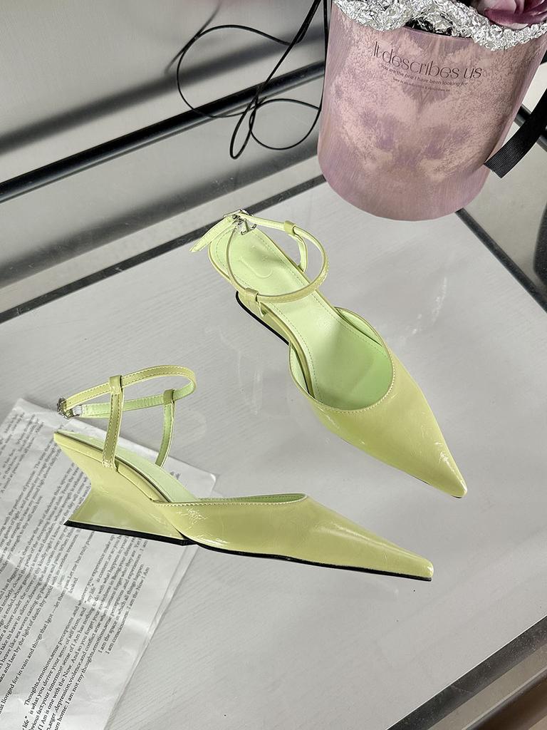 fashion Pointed Toe Women Sandals 2024 New Arrivals Party Dress Shoes Wedge Mid Heeled Black Silver Green Gold Sexy Ankle Strap Pumps