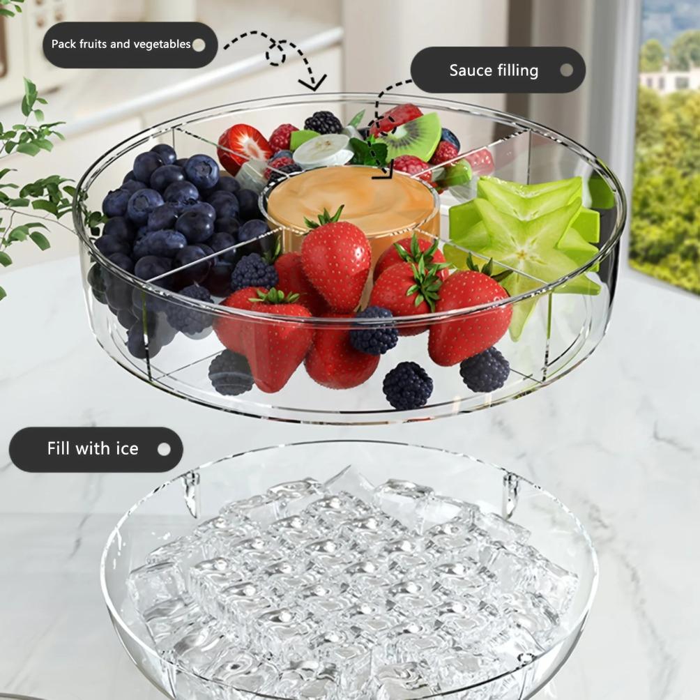 Kunststoff Kühlschrank Drehbar Obstschale Mehrzweck Drehbar Geteilte Servierschale Große Kapazität Transparente Snack Aufbewahrungsbox