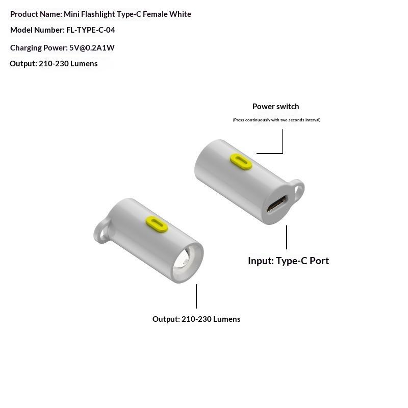 Type-C Mini Flashlight With Lanyard Plug And Play Usb C Emergency Lamp Portable Led Flashlight Outdoor Lighting