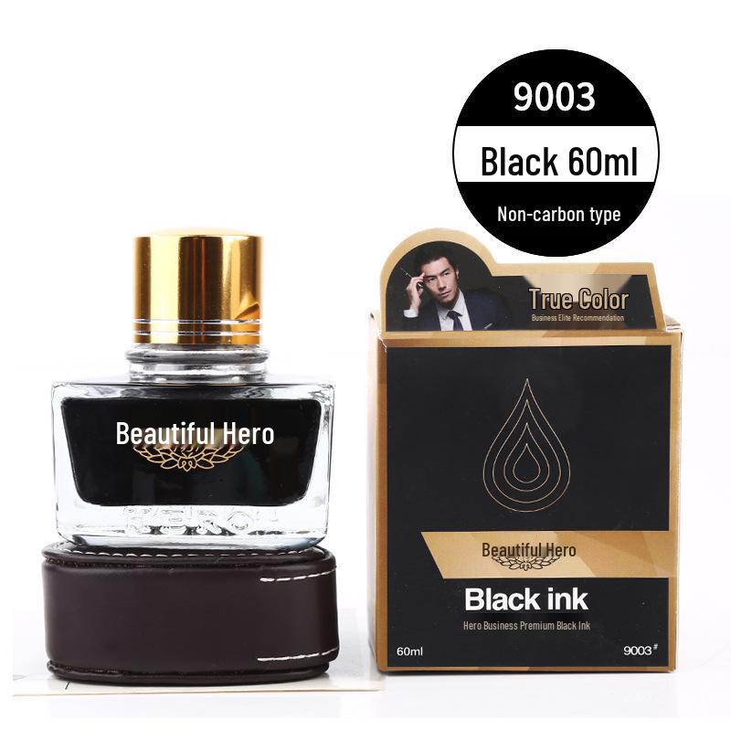 Hero Gold Fountain Pen with Special Non-Clogging, Non-Carbon Ink: Black 234, Red 200, Blue-Black 440.