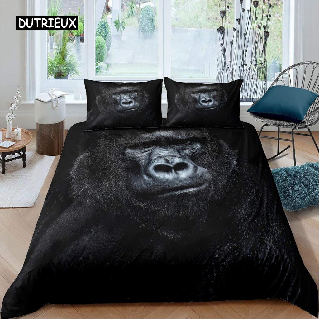 Orangutan Duvet Cover Cute Monkey Bedding Set Polyester Tropical Botanical Animal Print Comforter Cover