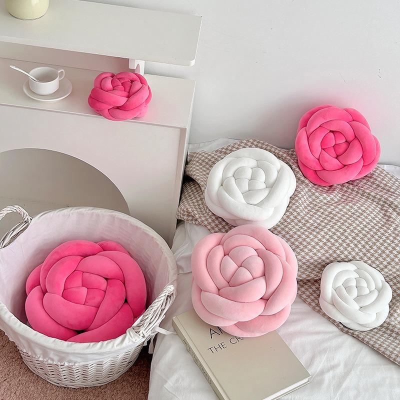 Rose Knot Pillow Art Decorative Flower Shape Throw Pillows Soft Plush Couch Knotted Seat Cushion Handmade Velvet Chair Cushions