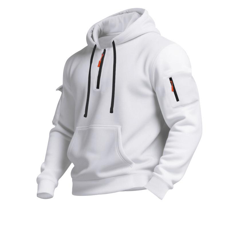 Men S Casual Fleece Lined Hooded Pullover Sweatshirt Multiple Zipper Pockets Plus Size