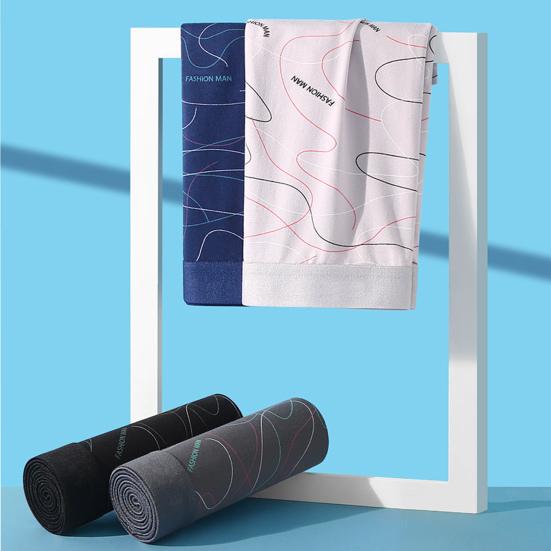 Men Line Print Underpants U Convex Comfortable Panties Elastic Waistband Mid-rise Breathable Shorts Briefs