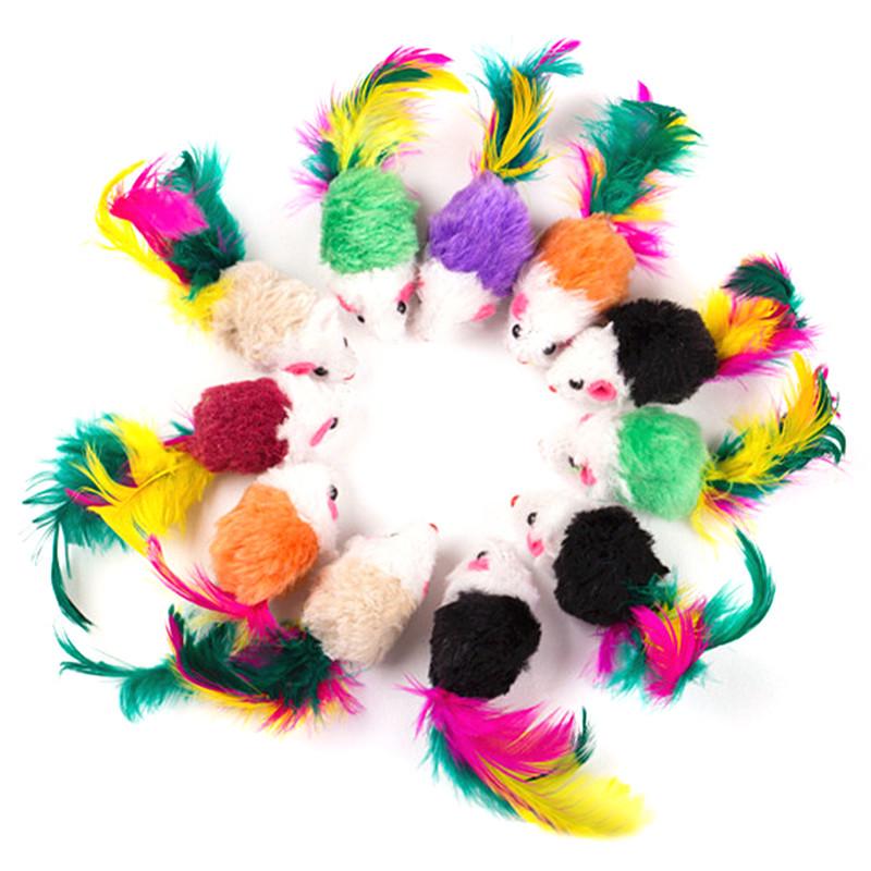 Colorful Feather Tail Mouse Cat Toy, 2-Inch Mouse Toy for Cats