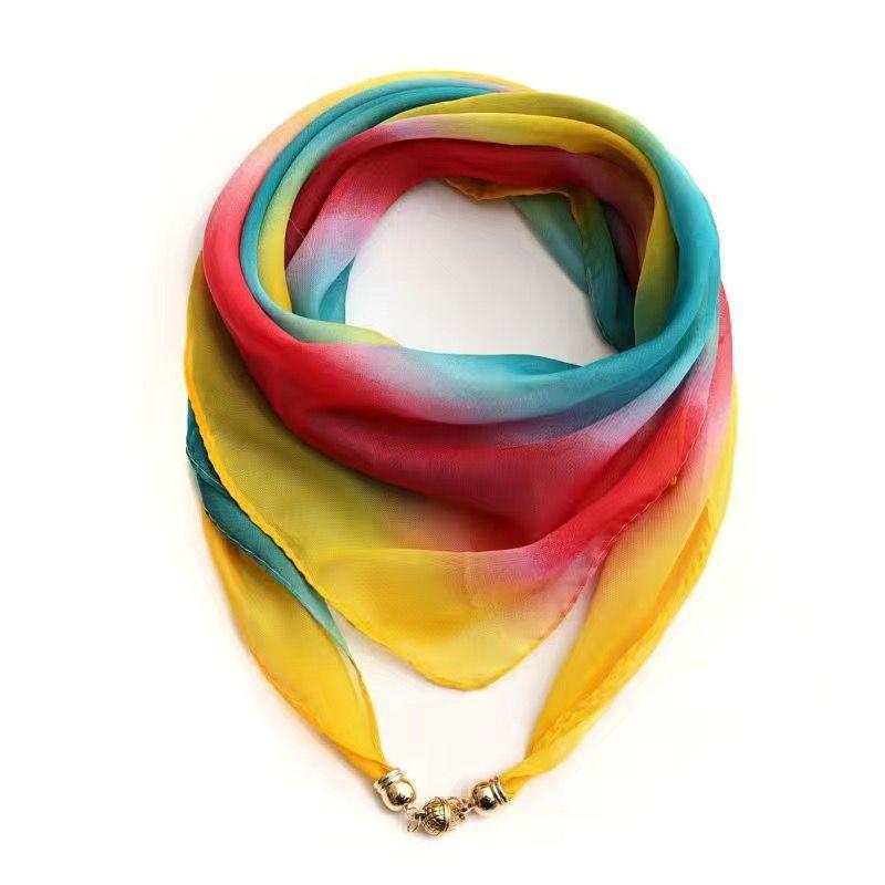 Bufanda de Seda con Gradiente de Primavera para Mujer, Fina, Versátil, Decorativa, para Proteger el Cuello en Danza