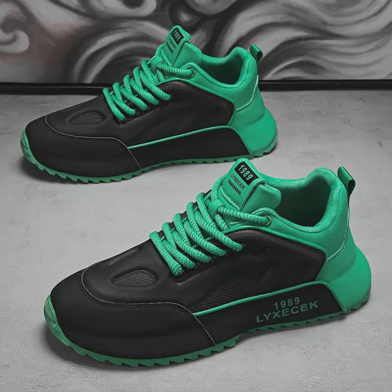 Modne męskie buty sportowe casual ze skóry i siateczki, zwiększające wzrost, na rok 2024