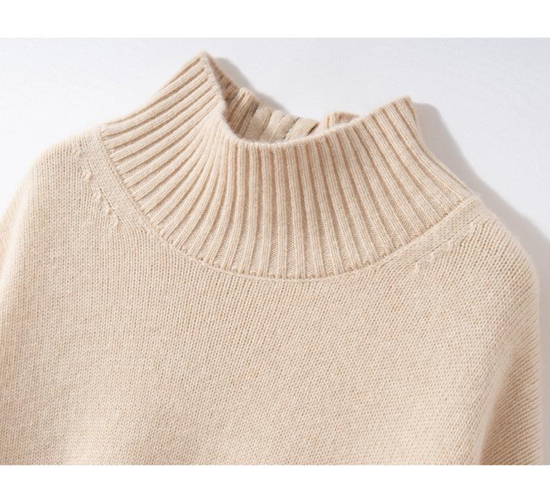 Women's 2025 Autumn/Winter Solid Color Cashmere Stand Collar Sweater - Thick, Loose, Fashionable, and Versatile Knitwear.