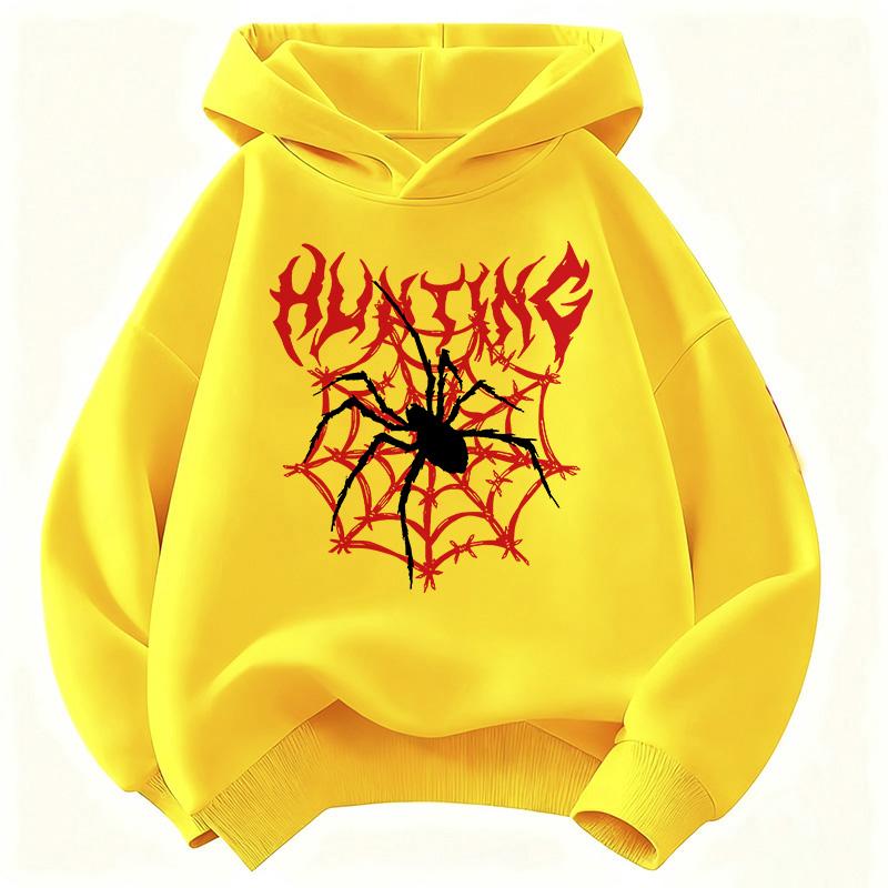 Kids Hoodie Spider Web Hunting Print Boys Girls Long Sleeve Pullover Children Casual Sweatshirt