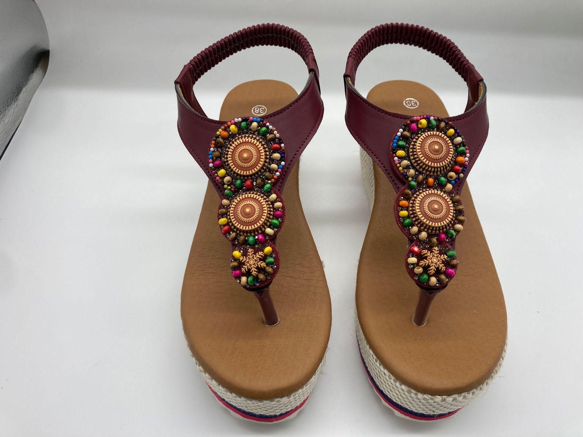 

Slope heel sandals women s 2025 summer new European and American foreign trade large size toe rhinestone elastic foot thick-soled sandals women 43