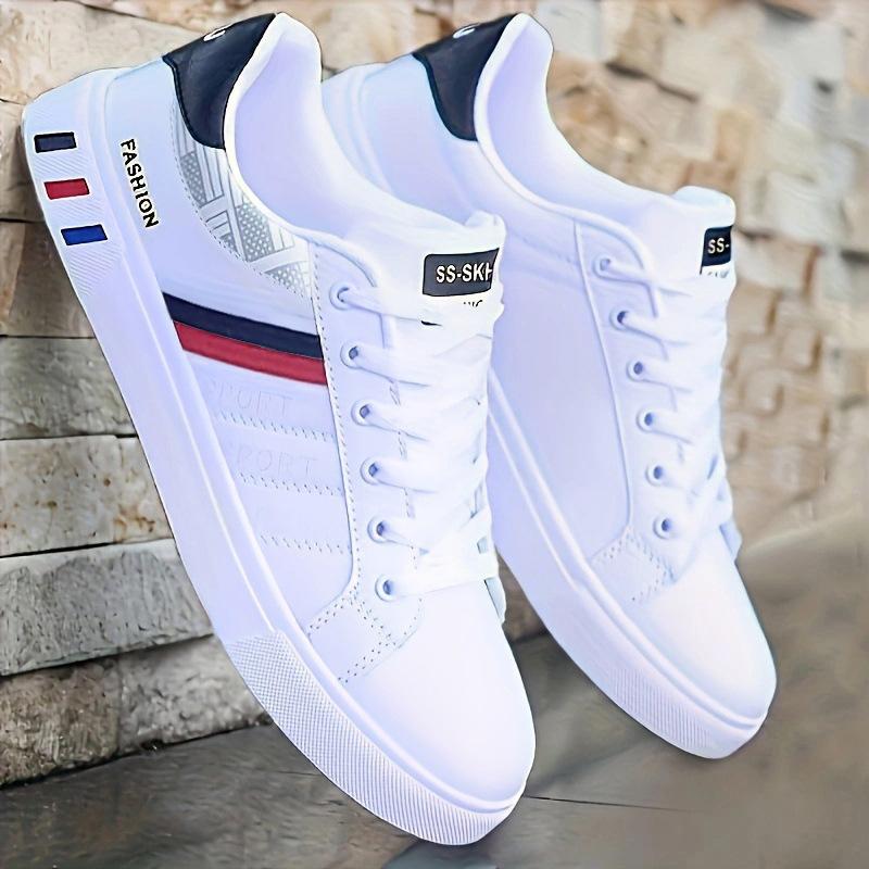 Męskie Casualowe Wulkanizowane Buty Męskie Płaskie Lekkie Skórzane PU Oddychające Buty Męskie Białe Sportowe Buty Tenisowe Zapatillas Hombre