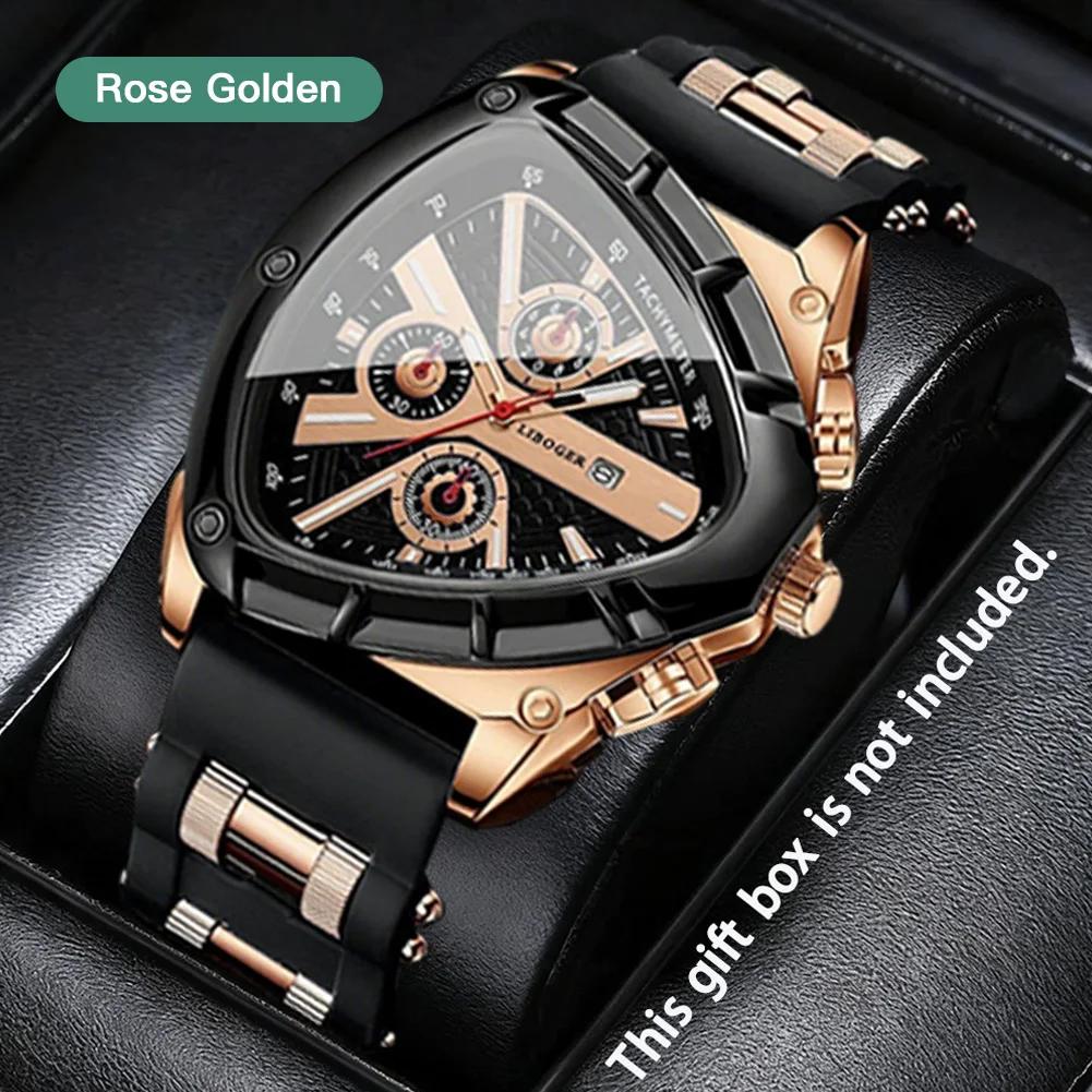 Men Universal Casual Quartz Watch Multifunctional Polygonal Three-Eye Dial Silicone Strap Auto Date Wristwatch Men Festival Gift
