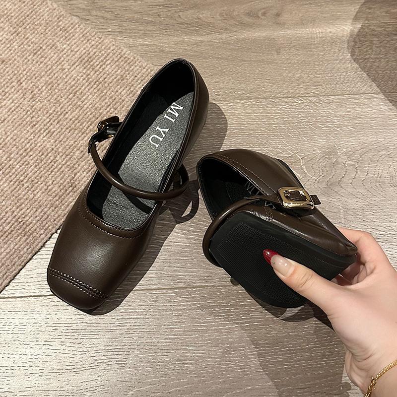 Fashion Women Ballet Flats Fashion Square Toe Pumps Female Mary Jane Shoes Soft Leather Slip-on Casual Shoes Office Lady Work Thin Shoes