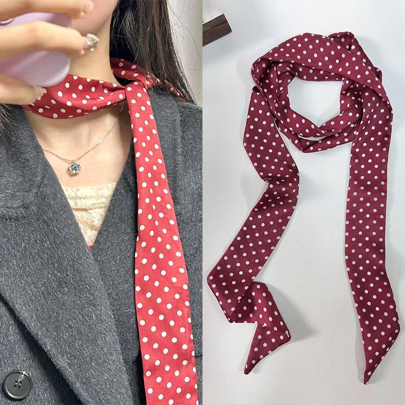 Women Narrow Long Scarf 190X4.5Cm Polka Dot Tie Bag Ribbon Headband Choker Streamer Lady Accessories
