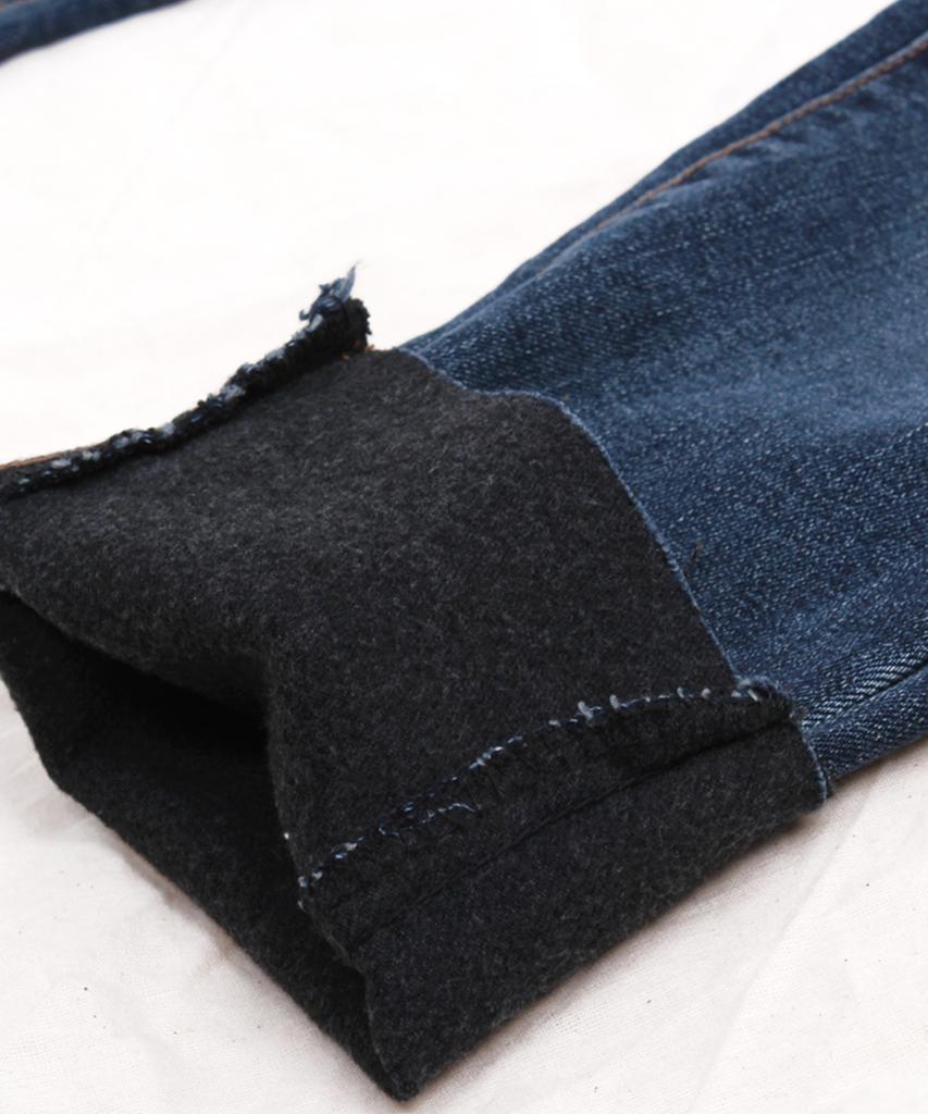 Jikeulib Double-Weave Brushed Fleece Secret Elastic Waist Cut-Off Hem Stretch Jeans
