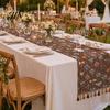 Classic Style Table Runner Jacquard Floral Runner, Vintage with Tassel Edges, Heat Resistant Farmhouse for Wedding Baby Shower Dining Decor