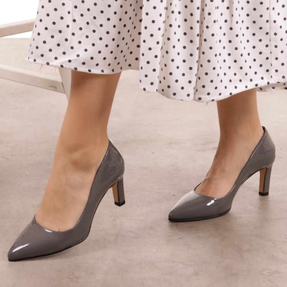 Women's Fashion Gray Patent Leather Heeled Shoes