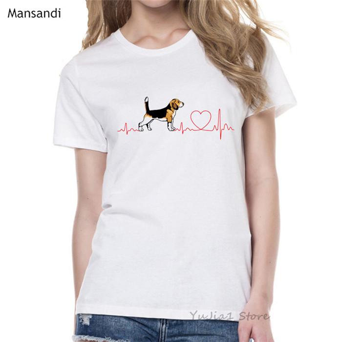 Korean Clothes Beagle Love Ekg T Shirt Unisex Novelty Design Tee Shirt Femme White Casual Tshirt Female Harajuku T Shirt