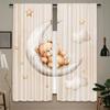2Pcs Rod Pocket Curta, Beige, Moon & Teddy Bear Pattern, Cute Cartoon Style, For Bedroom & Living Room