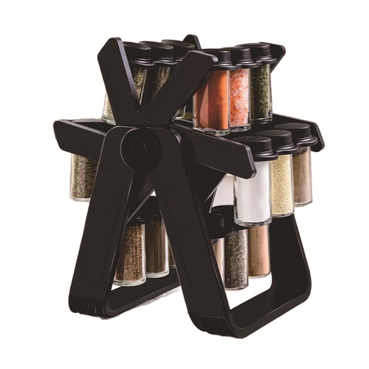 Rotatable Kitchen Storage Rack: Glass Seasoning Bottle Set with Sealed, Moisture-Proof Compartmentalization