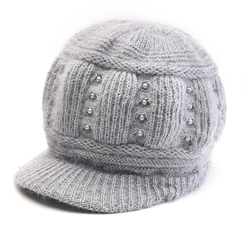 Herbst- und Wintermütze warme Kaninchenfell-Strickmütze Damen alte Dame Wollmütze Fleece-Glockenhut