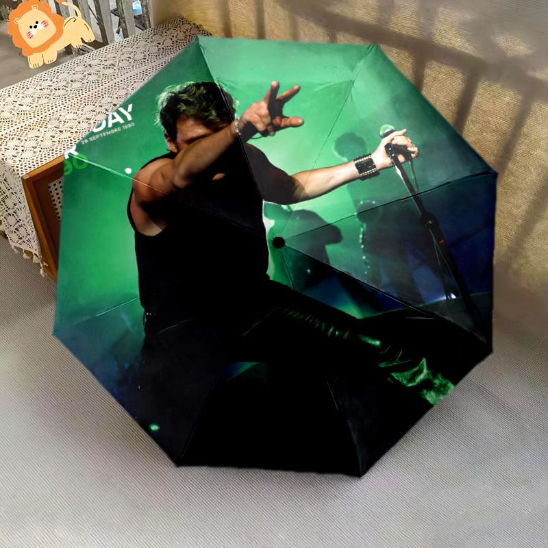 1pc Johnny Hallyday pattern Umbrella Portable Folding Umbrella Iron Frame Hole Bone Structure Outdoor Home Umbrella