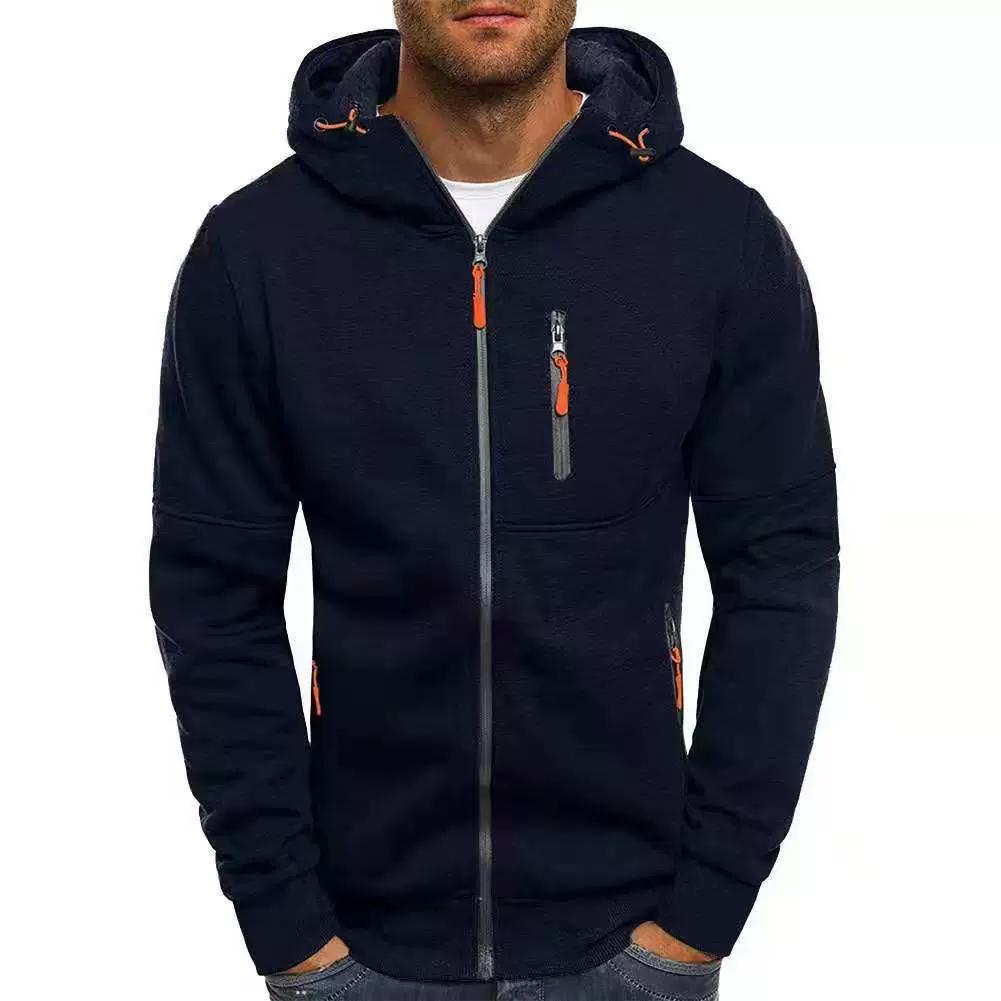 Men Keep Warm Hoodies Autumn and Winter Men's Hoodies Sweatshirts Contrast Color Slim Thickened Fleece Hoodies Casual Coat