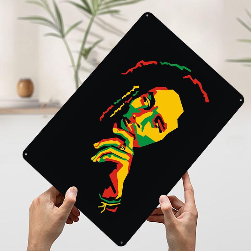 Bob Marley Portrait in Rasta Colors Poster Customized Wall Art Vintage Metal Signs Retro Tin Plaque for Man Cave Coffee Bar Home