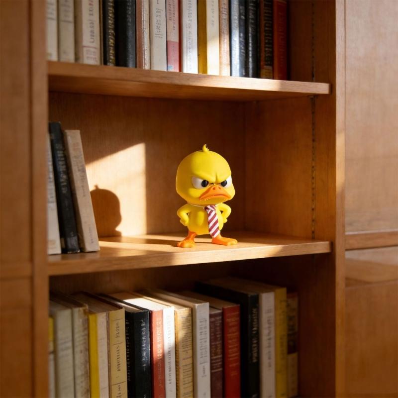 Christmas Duck Figurines Funny Angry Yellow Duck Desk Decors with Yellow Coloring, Contrasting Beaks and Feet, Frowning Features and Striped Neckwear