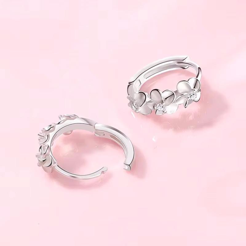 925 Silver Small Rose Flower Round Hoop Earring AAA Zircon For Women Female Charm Engagement Wedding Jewelry