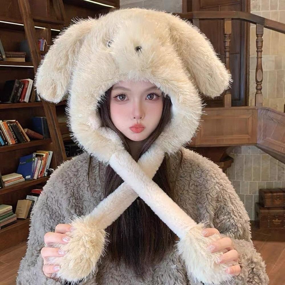 Windproof Movable Puppy Ears Hat Kawaii Warm Cap Fluffy Lei Feng Hat  Apparel Accessories