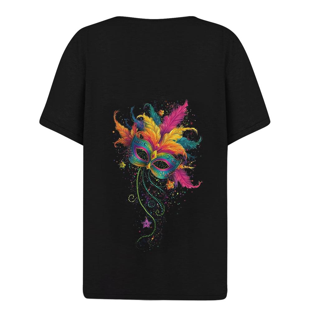 Damen-T-Shirt, T-Shirt, bedruckt, Knopfleiste, kurzärmelig, für den Alltag, Wochenende, modisch, Basic, V-Ausschnitt, normales Oberteil