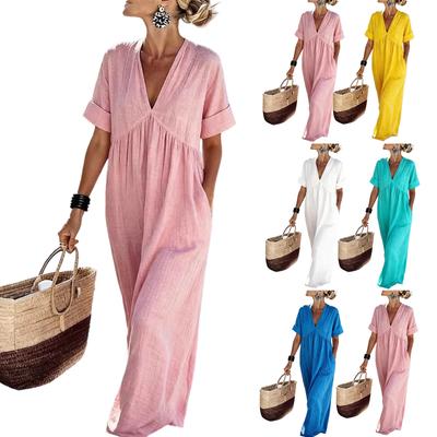 Women's Vacation V-neck Short Sleeved Women's Long Skirt