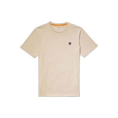 Casual Breathable Solid Color Printed Round Neck Short Sleeve T-Shirt Men Tops Khaki A2EKJ-269