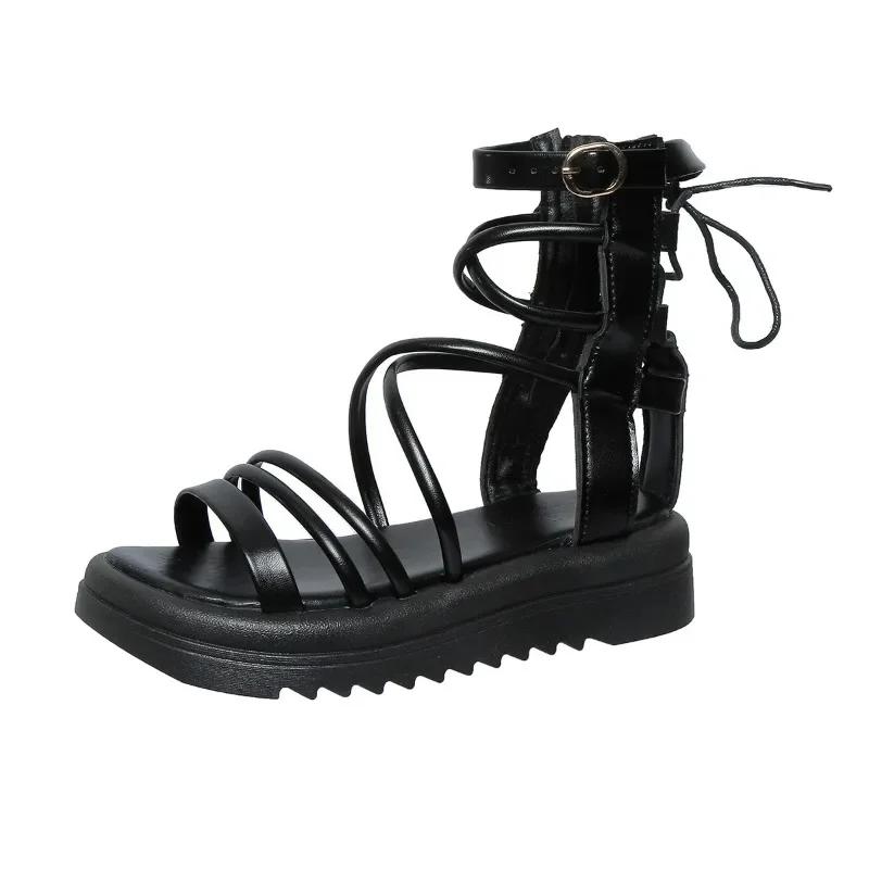 Ladies Shoes 2024 High Quality Buckle Lace Up Women's Sandals Solid Open Toe Platform Water Proof Roman  Beach Sandals Women