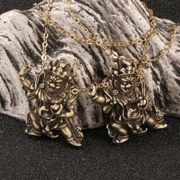 Mahakala Statue Antique Bronze Brasses Tibetan Small Hanging Ornament Sacred Protectors of Dharma Buddhism Sculpture Gift