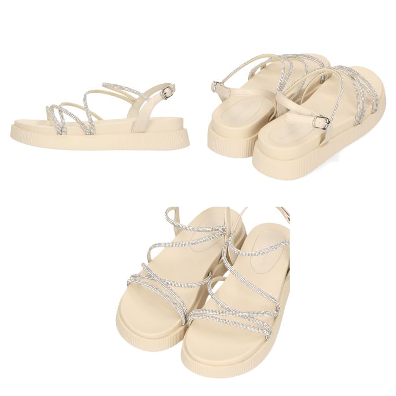 Round Large and Small Easy to Walk 41217 cm cm [Oriental Traffic] Sandals, Rhinestone, Toe, Sizes, in, Straps, Women's, BEIGE, 22.0 - 22.5