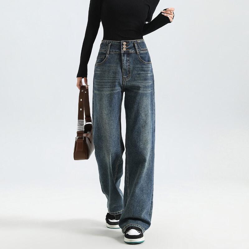 

Women s Retro High-Waist Wide-Leg Denim Jeans 28